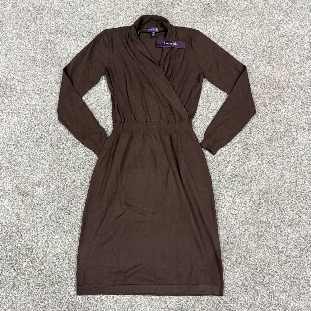 NWT Long Tall Sally Chocolate Brown Knit Dress Midi Preppy Classic Women’s M